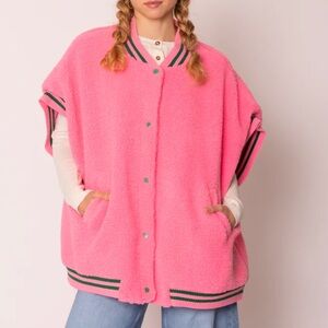Pink Button College Sherpa Vest One size